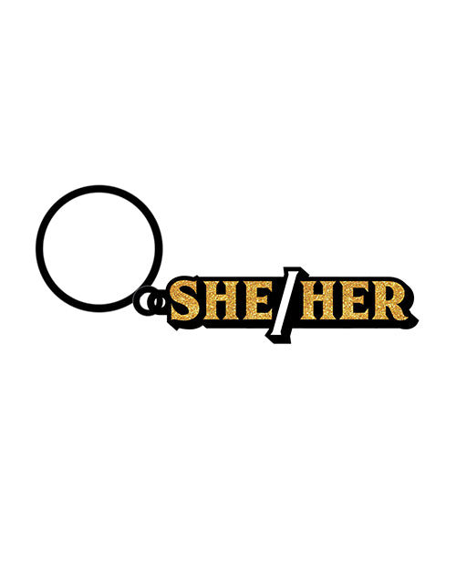 Wood Rocket Wood Rocket She/Her Keychain - Black/Gold - Image 2