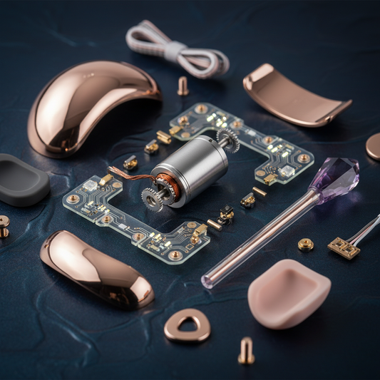 Deconstructed luxury vibrator showing internal components, highlighting the technology behind the design.
