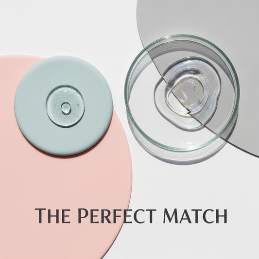 A clean, minimalist flat lay showing abstract textures representing lubricant compatibility, with a clear drop on a matte surface. This is the featured image for the article 'The Ultimate Guide to Sex Toy Lubricant Compatibility'.