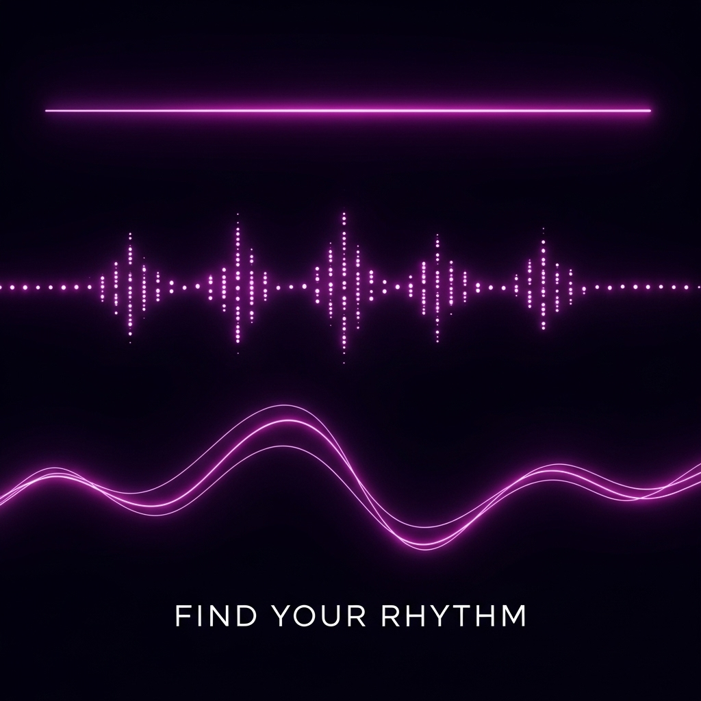 Abstract image with glowing lines representing different vibrator patterns, with the headline "Find Your Rhythm." The image is for an article titled "Vibrator Patterns Explained: A Beginner's Guide to Modes & Sensations."