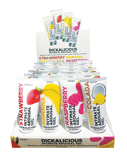 Dickalicious Penis Arousal Gel - 2 oz Tube Asst. Flavors Display of 24