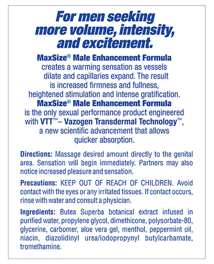 Max Size Male Enhancement Cream - Individual Foil Packet