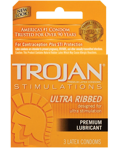 Trojan Ultra Ribbed Condoms - Box of 3