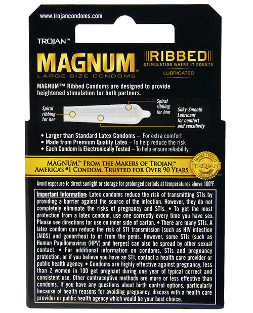 Trojan Magnum Ribbed Condoms - Box of 3