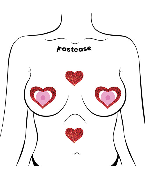 Pastease Premium Glitter Peek a Boob Hearts - Red O/S