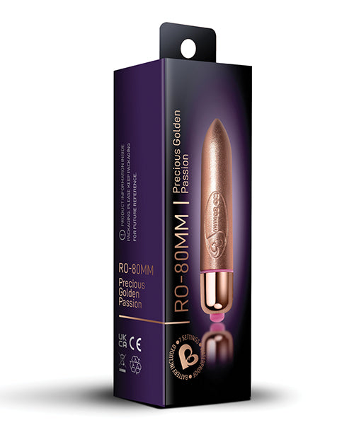 Rocks Off Precious Golden Passion Colored RO-80 mm Bullet - 7 Speed Gold