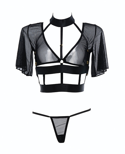 Adore Dreamer Sheer Mesh Strappy Top & Thong Black O/S