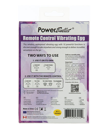 Powerbullet Remote Control Vibrating Egg - Purple