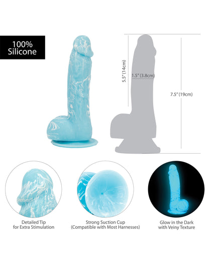 Addiction Luke Glow in the Dark 7.5" Dildo - Blue