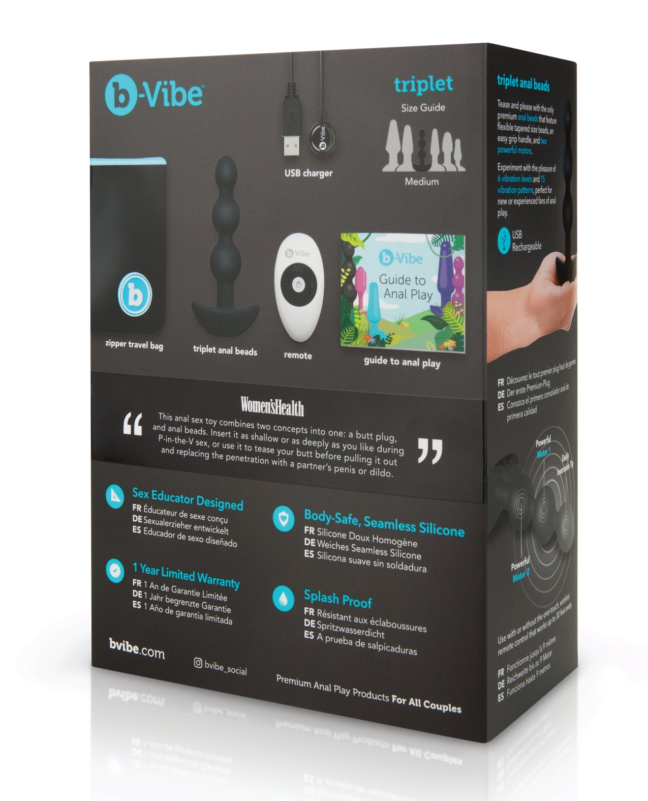 b-vibe b-Vibe Remote Triplet Anal Beads - Black - Image 2