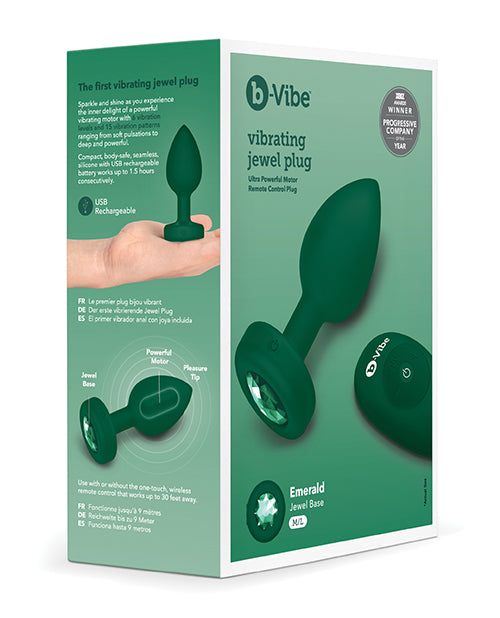 b-Vibe Remote Control Vibrating Jewel Plug (M/L) - Emerald Green