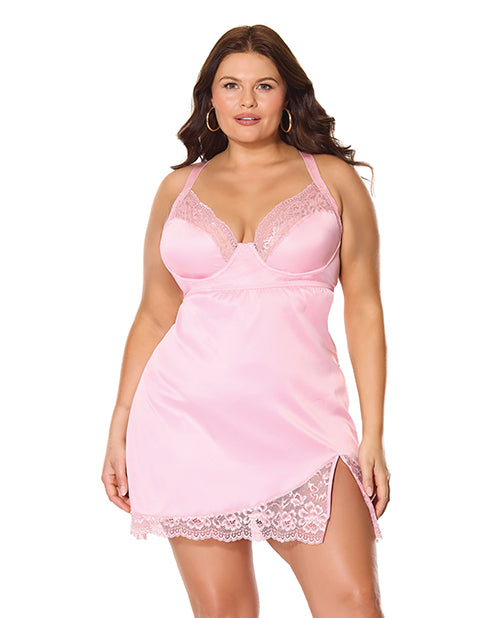Kissed by Satin Underwire Chemise - Pink 1X/2X