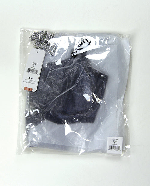 Darque Darque Midnight Wet Look & Lace Underwire Bra & Thong - 2 pc Set Blue SM - Image 3