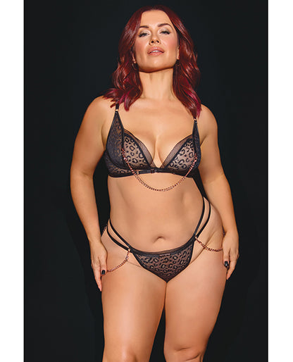 Pleasure Collection Feline Fatale Bra & G-String 2 pc Set - Black QN