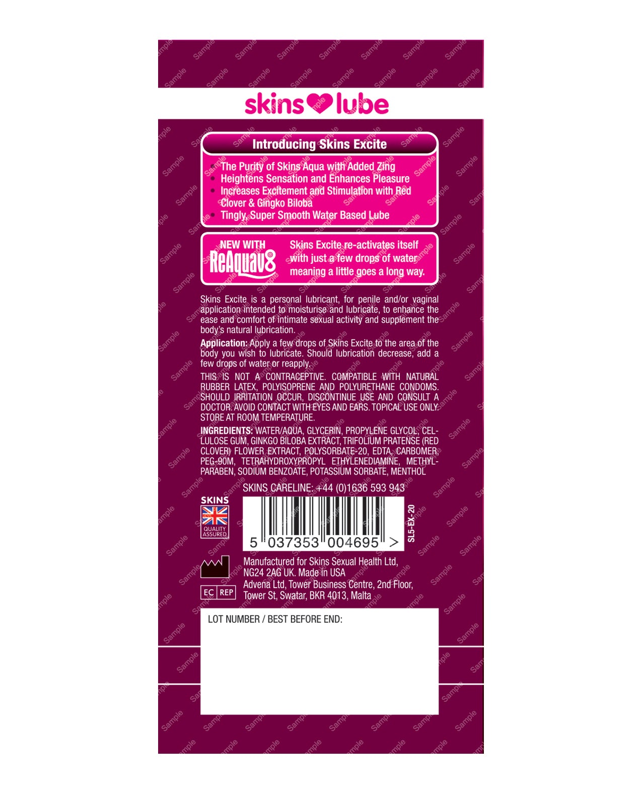 Skins Excite Water Based Lubricant - 5 ml Foil