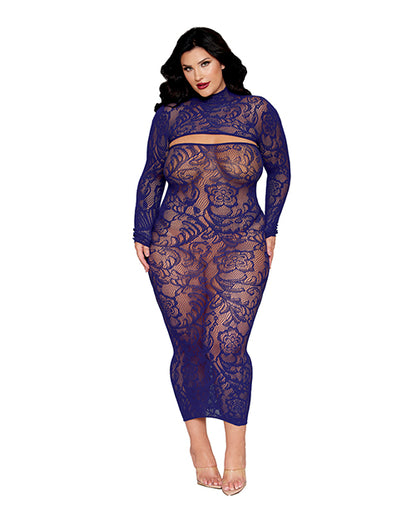 Black Diamond Floral Pattern Strapless Gown w/Removable Shrug 2 pc Set - Eclipse QN - Image 5