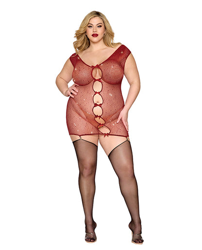 Red Diamond Seamless Chemise w/Rhinestone Accents & Mini Suspender Clips - Ox Blood QN - Image 3