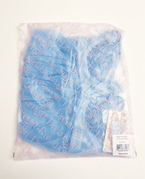 Floral Embroidered Lace and Stretch Mesh Babydoll w/G-String 2 pc Set - Arctic Blue SM