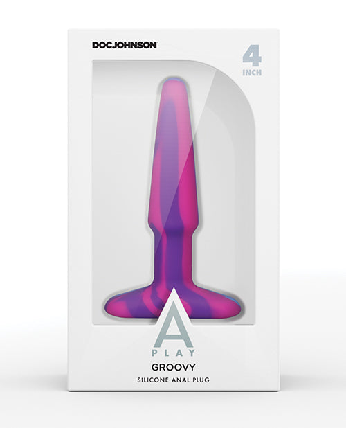 A Play 4" Groovy Silicone Anal Plug - Multicolor/Pink