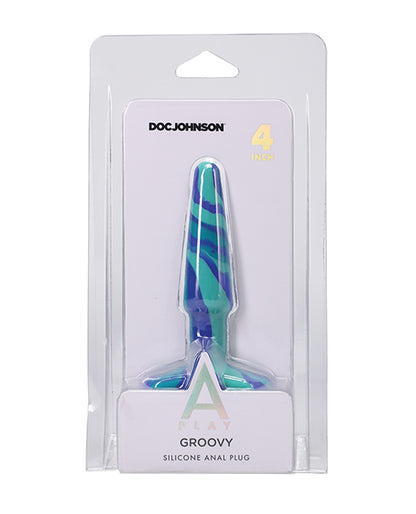 A Play 4" Groovy Silicone Anal Plug - Ocean