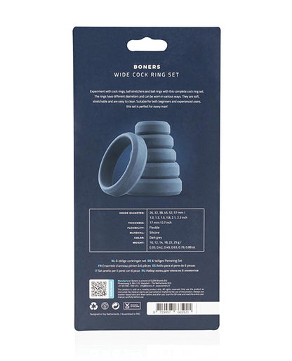 Boners 6 pc Wide Cock Ring Set - Black