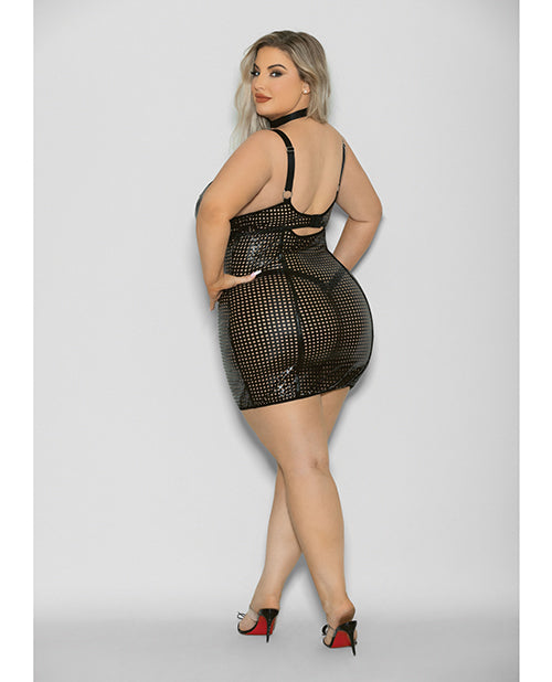 Flame FETISH Mistress Lasercut Lattice Chemise w/Choker & Thong Black 1X/2X