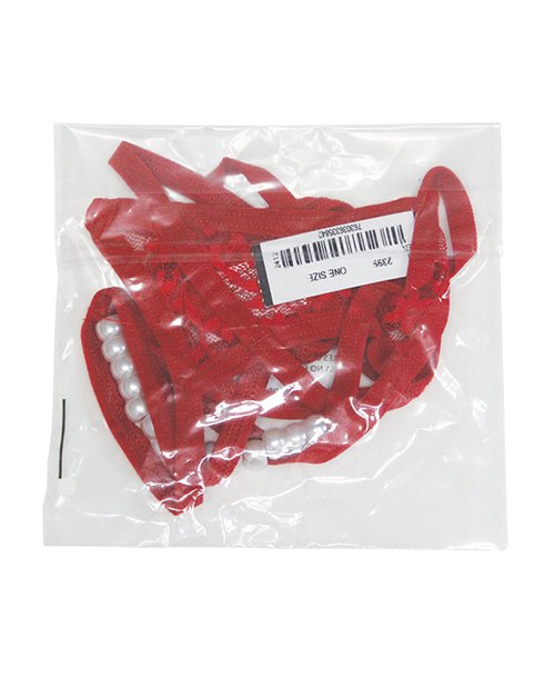 Escante Strappy Modern Pleasure G-String w/Pearl Detail - Red O/S - Image 3