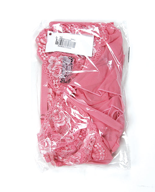 Escante Two Tone Lace and Mesh Crotchless Teddy w/Removable Babydoll Cover 2 pc Set - Pink MD - Image 6