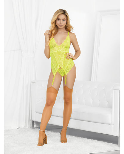 Escante Neons Bustier w/Nude Hose & G-String Neon Lime LG