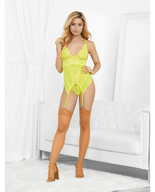 Escante Neons Bustier w/Nude Hose & G-String Neon Lime LG - Image 3