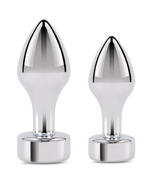 Gemsations 2 pc 3.25" & 3.7" Tapered Bling Bling Metal Butt Plug Training Set - Silver