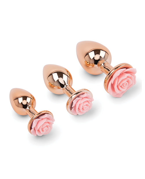 Gemsations 3 pc 2.75" & 3.15" & 3.7" Rose Metal Butt Plug Training Set - Rose Gold