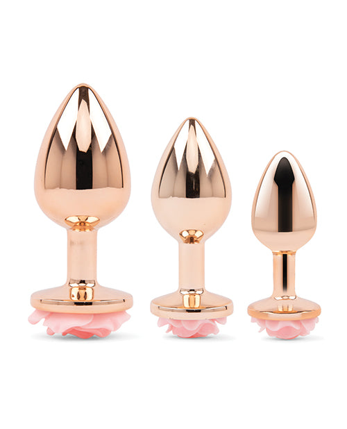 Gemsations 3 pc 2.75" & 3.15" & 3.7" Rose Metal Butt Plug Training Set - Rose Gold