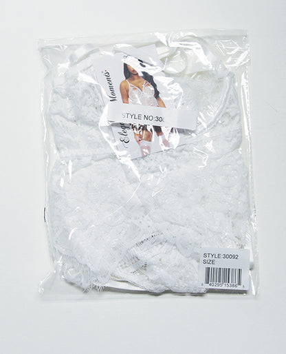 Victoria Eyelash Lace Underwire Bralette w/Garter Panty 2 pc Set - White LG