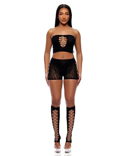 Forplay Cross Your Mind Tube Top w/Boy Short & Open Toe Socks Bodystocking - Black O/S - Image 3