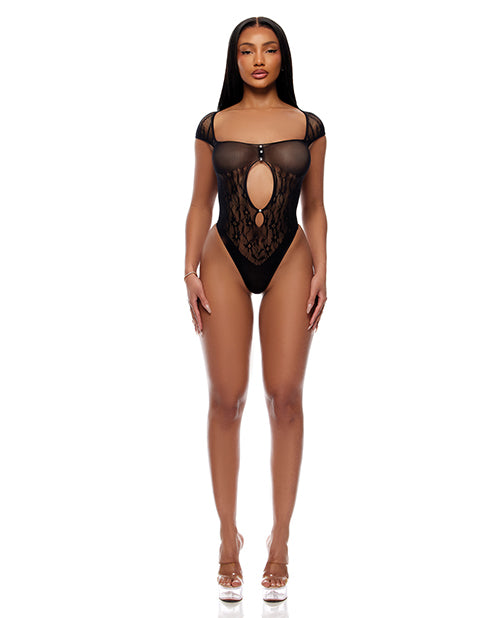 Forplay Cross Your Mind Seamless Teddy w/Rhinestone Accents - Black QN - Image 3