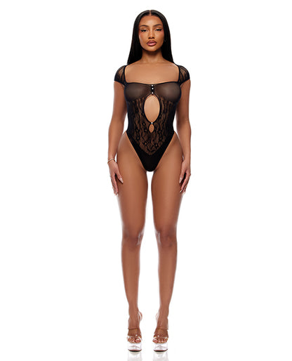 Forplay Cross Your Mind Seamless Teddy w/Rhinestone Accents - Black QN - Image 3