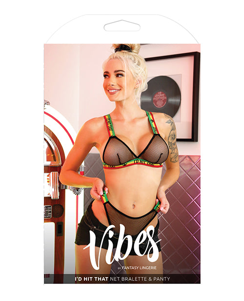 Vibes I'd Hit That Net Bralette & Panty Black L/XL