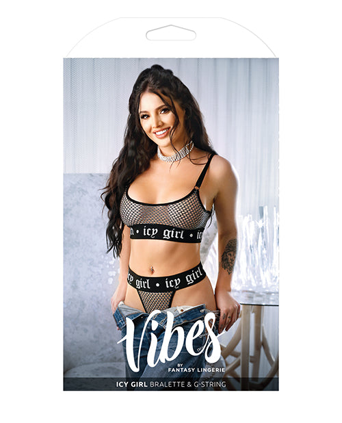 Vibes Icy Girl Metallic Fishnet Bralette & G-String Black M/L