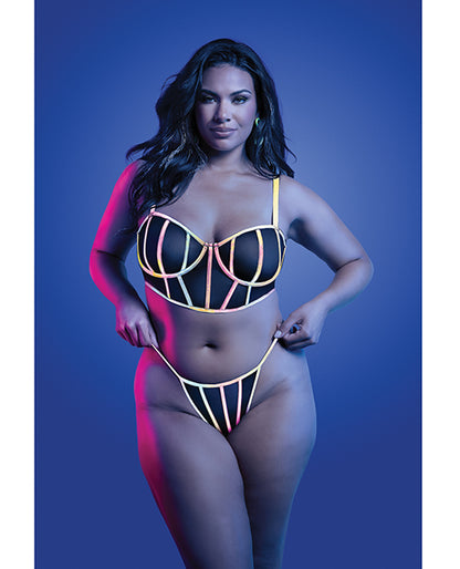 Solar Flare Flash Reflective Binding Underwire Bra & Thong - Black QN