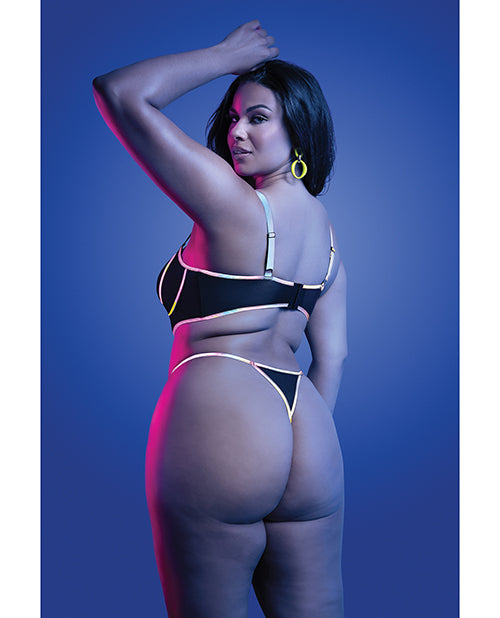 Solar Flare Flash Reflective Binding Underwire Bra & Thong - Black QN