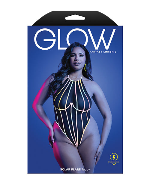 Glow by Fantasy Lingerie Solar Flare Flash Reflective Binding Halter Tie Teddy - Black QN - Image 2