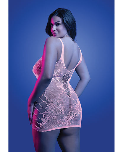 Magnetism Glow-in-the-Dark Lace Knit Dress; Glows Pink - White QN