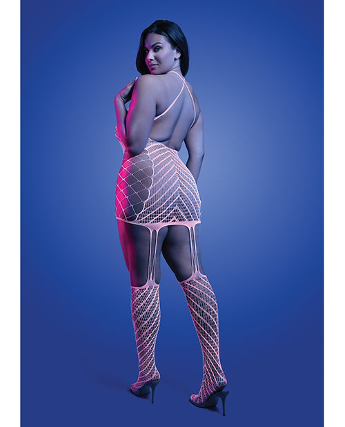 Metamorphic Glow-in-the-Dark Bodystocking Dress; Glows Pink - White QN