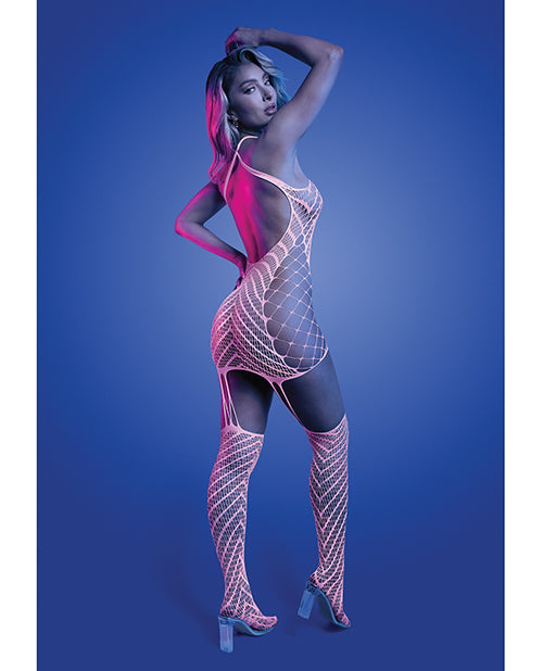 Metamorphic Glow-in-the-Dark Bodystocking Dress; Glows Pink - White O/S