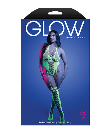 Paradigm UV Reactive Halter Teddy Bodystocking - Neon Green QN