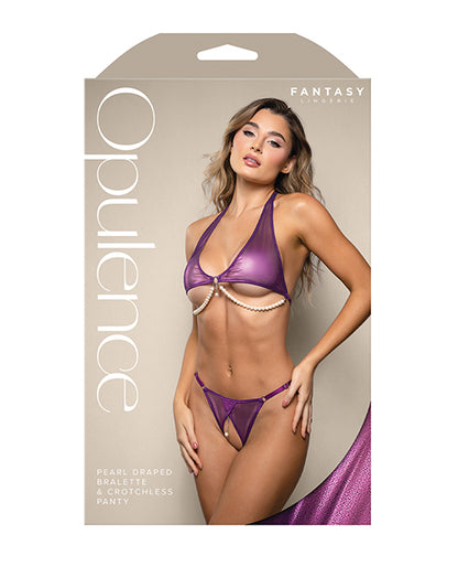 Opulence Shimmer Mesh Halter Top & Panty w/Pearl Details - Purple S/M