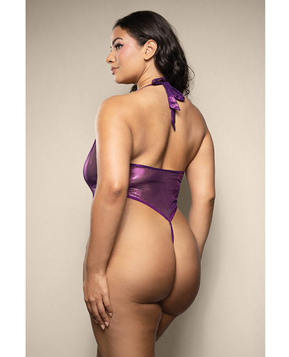 Opulence Shimmer Mesh Halter Teddy w/Pearl Details - Purple QN