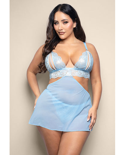Opulence Metallic Lace 2-in-1 Set w/Pearl Details - Light Blue QN