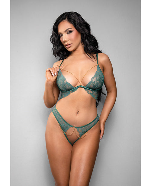 Temptress Aerin Lace Bra w/Removable Chain & Panty 2 pc Set - Green M/L